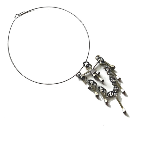 Brutalist Jewelry - Mid Century Modern -   Horseshoe Nail Necklace  Pendant - Picture 6 of 6